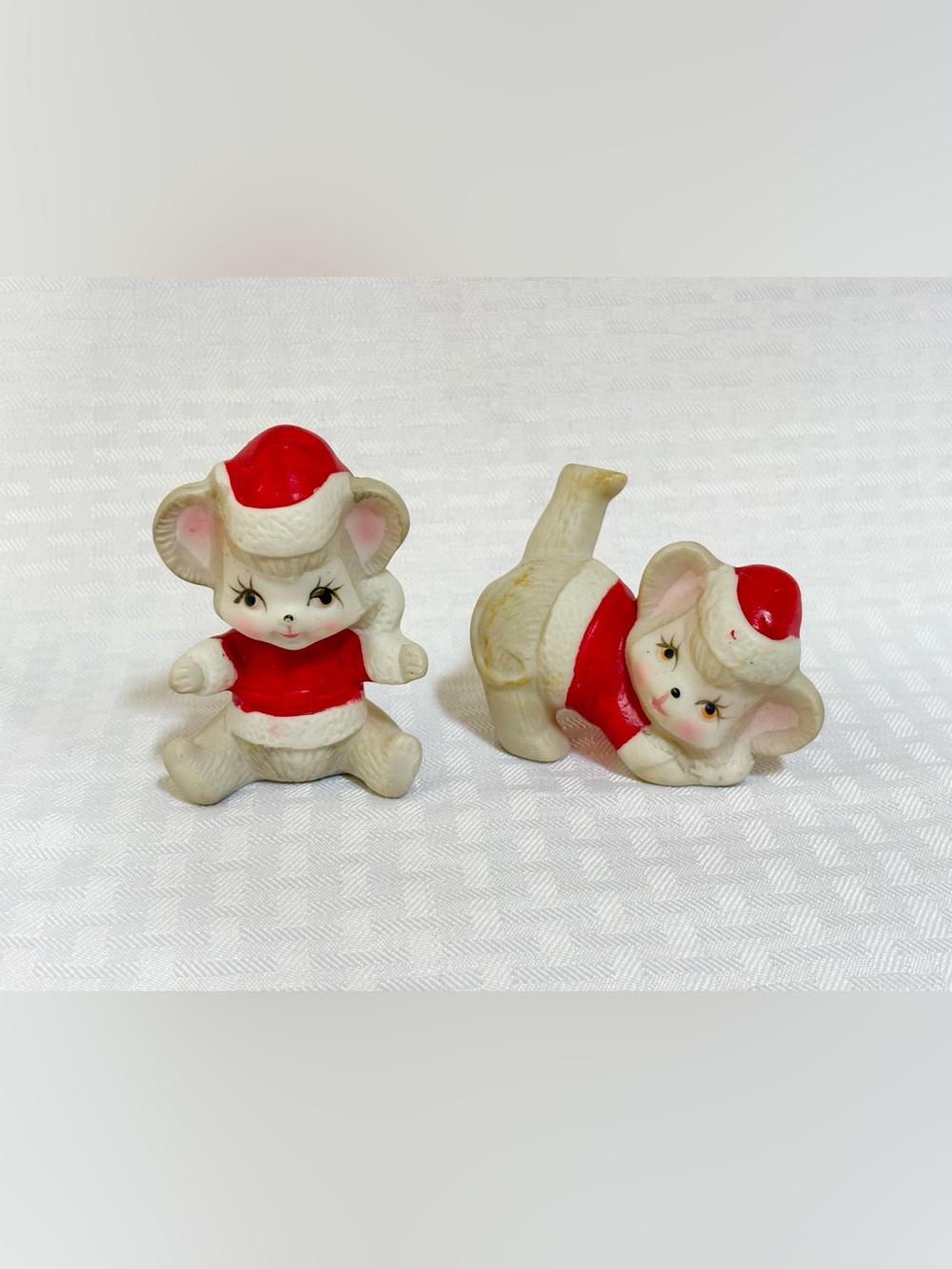 Vintage Festive Red Mice Figurine Set